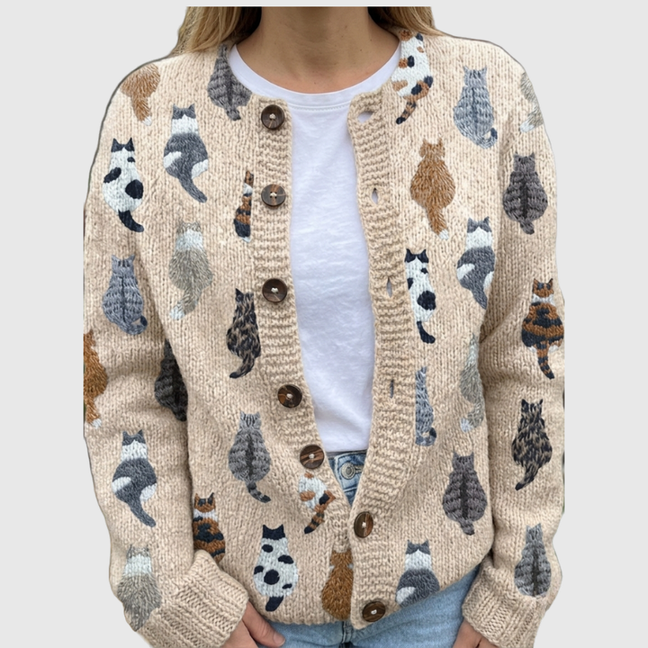 Charlotte™ | Cardigan with Cat Print