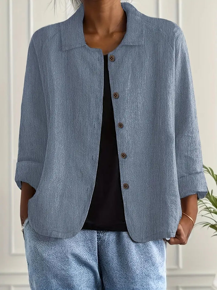 Jane | Amélie Rousseau Sky-Breeze Linen Jacket with Buttons and Casual Elegance