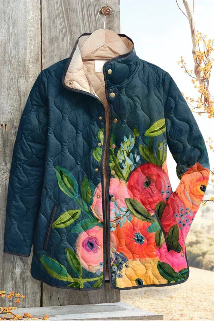 Wilma™ | Quilted Jacket with Flowers on Navy