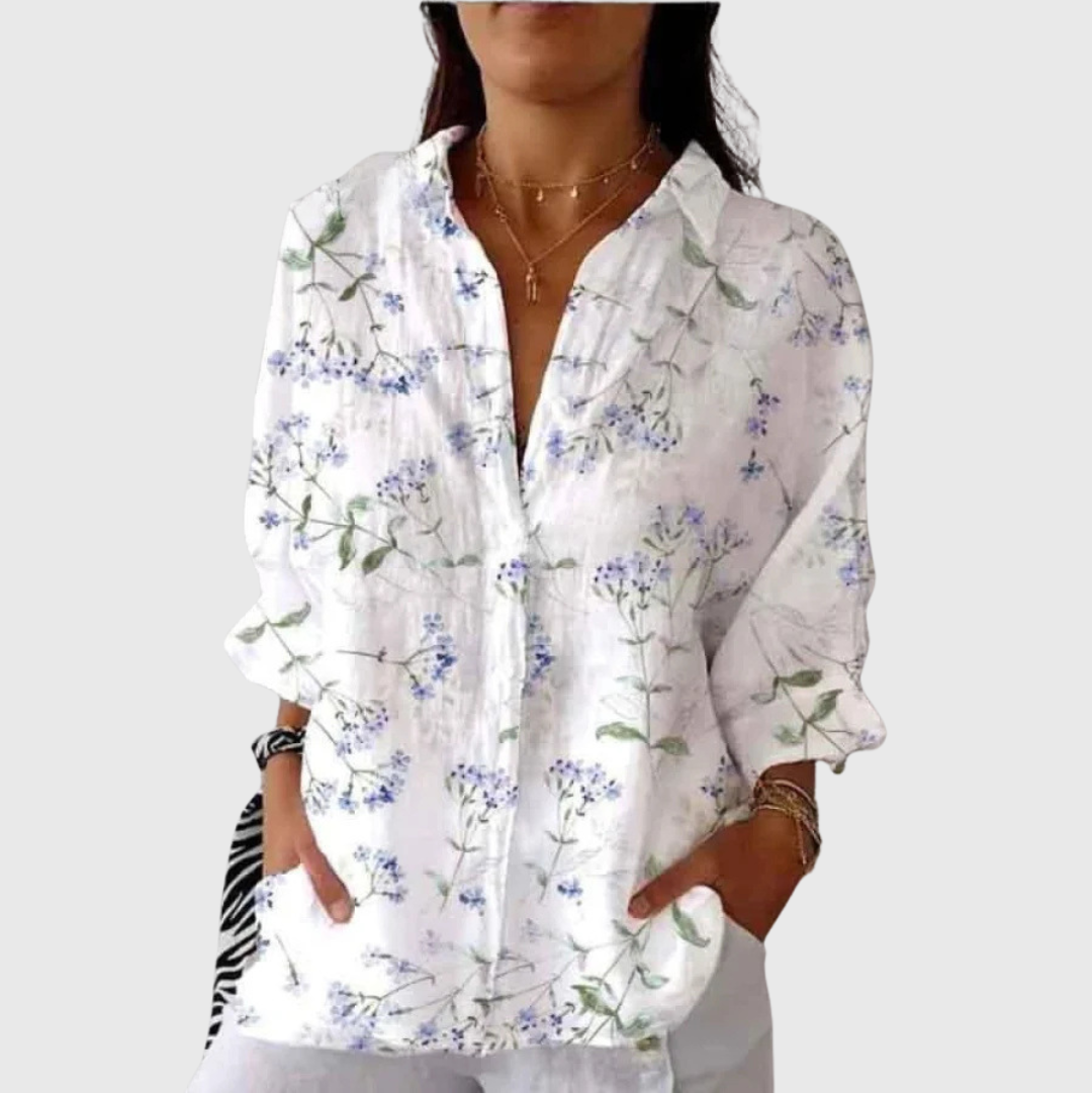 Leichte und farbenfrohe Druckbluse - Streublümchen Weiß