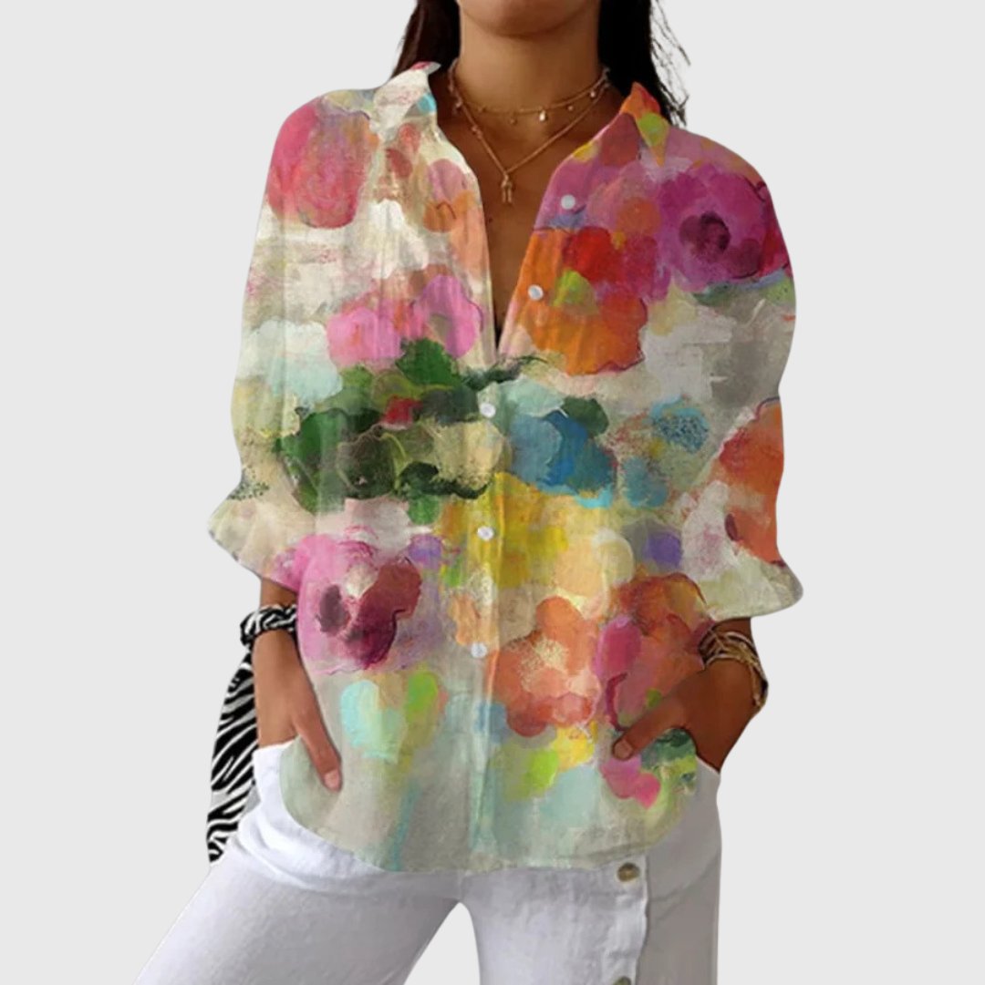Leichte und farbenfrohe Druckbluse - Aquarell Bunt