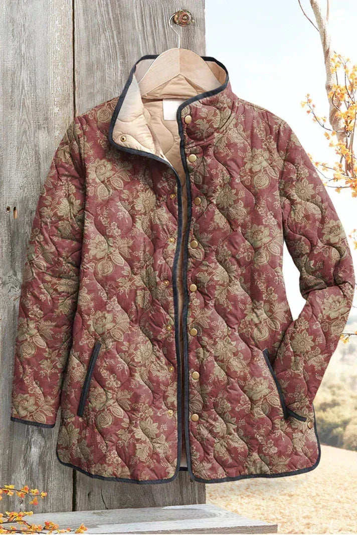 Berit™ | Quilted Jacket with Flowers in Rust Red