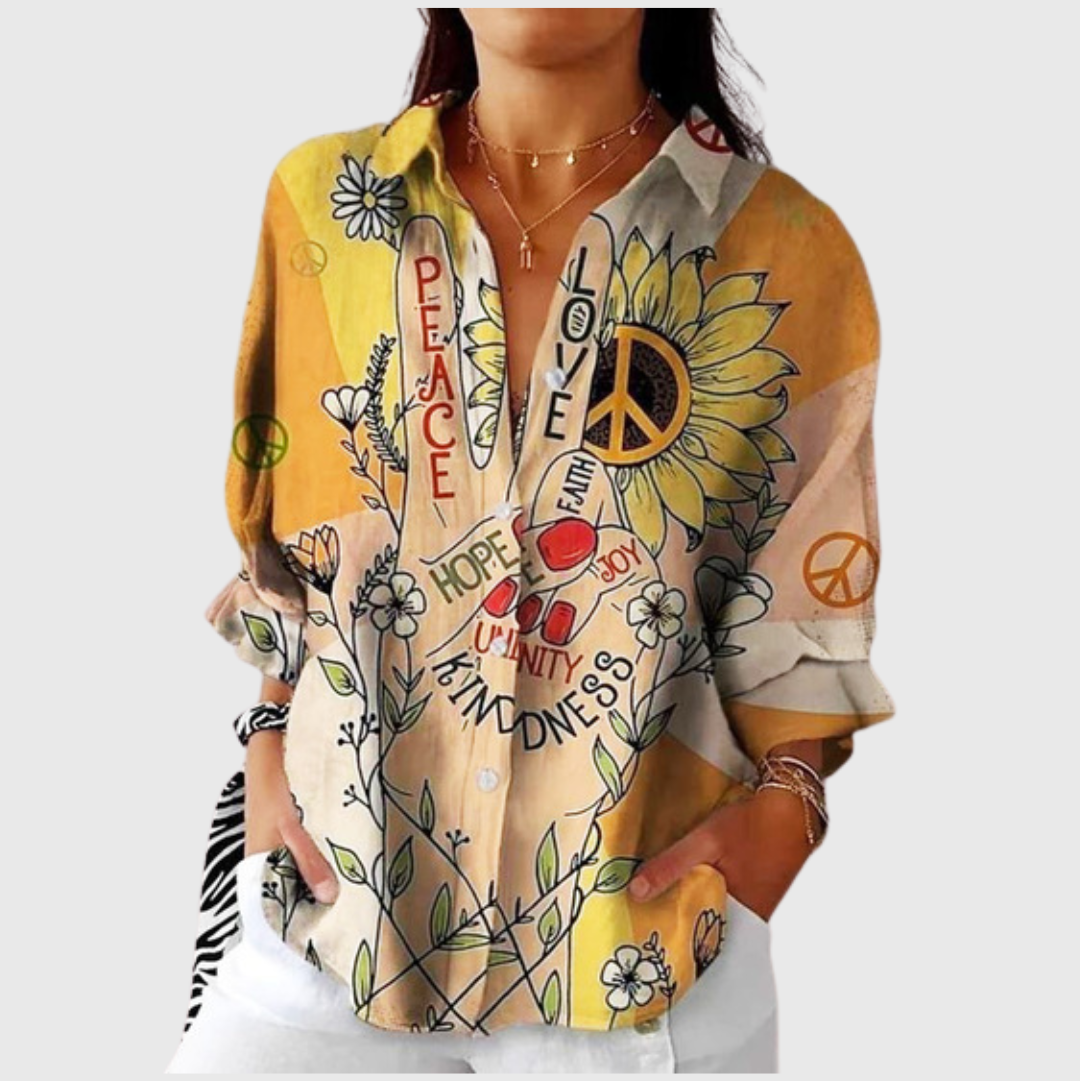 Leichte und farbenfrohe Druckbluse - Sonnenblume Gelb