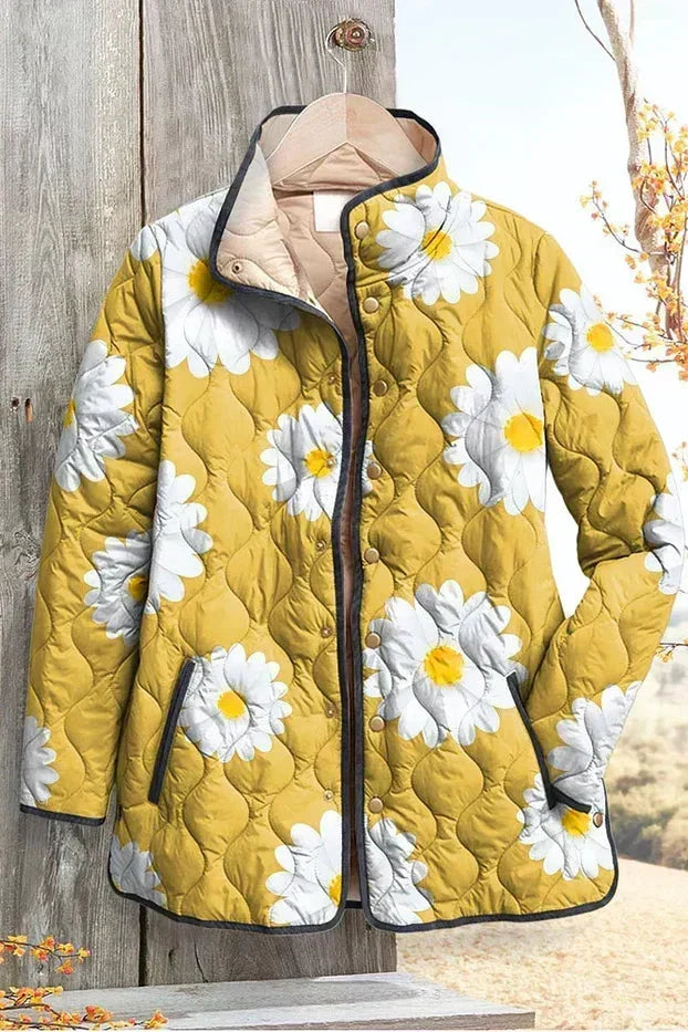 Almuth™ | Quilted Jacket with Daisies in Yellow