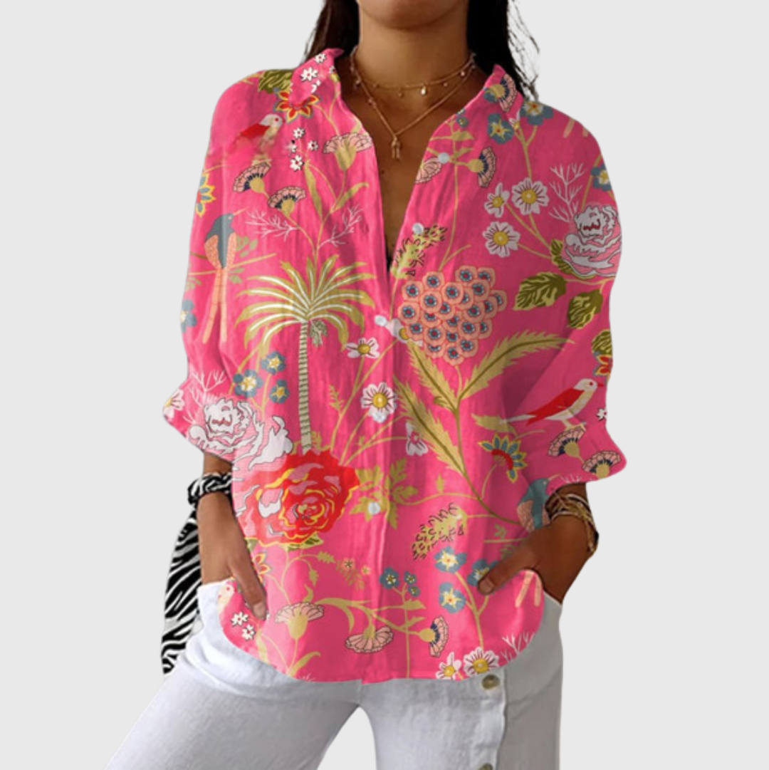 Leichte und farbenfrohe Druckbluse - Tropen Pink