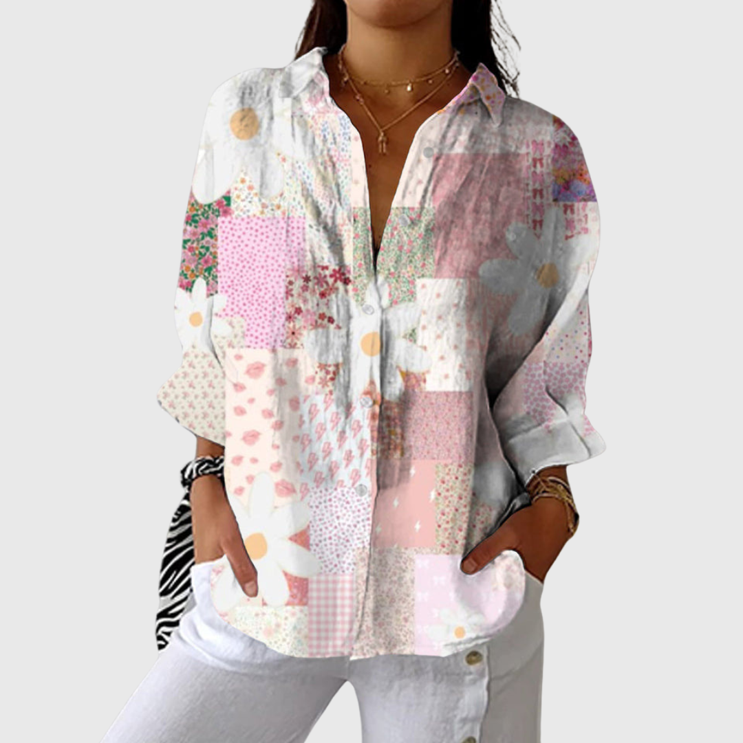 Leichte und farbenfrohe Druckbluse - Patchwork Pastell
