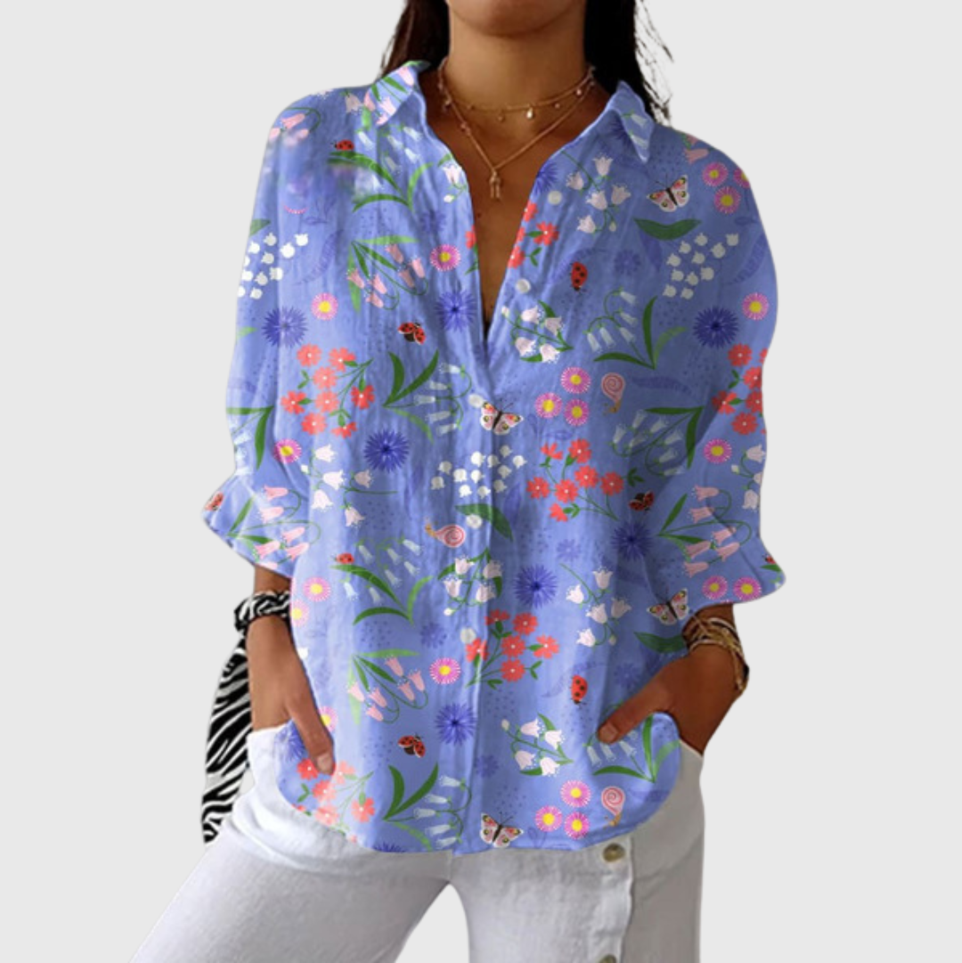 Leichte und farbenfrohe Druckbluse - Wildblumen Blau