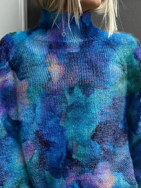 Iryn | Elegant Knit Turtleneck with Abstract Floral Pattern