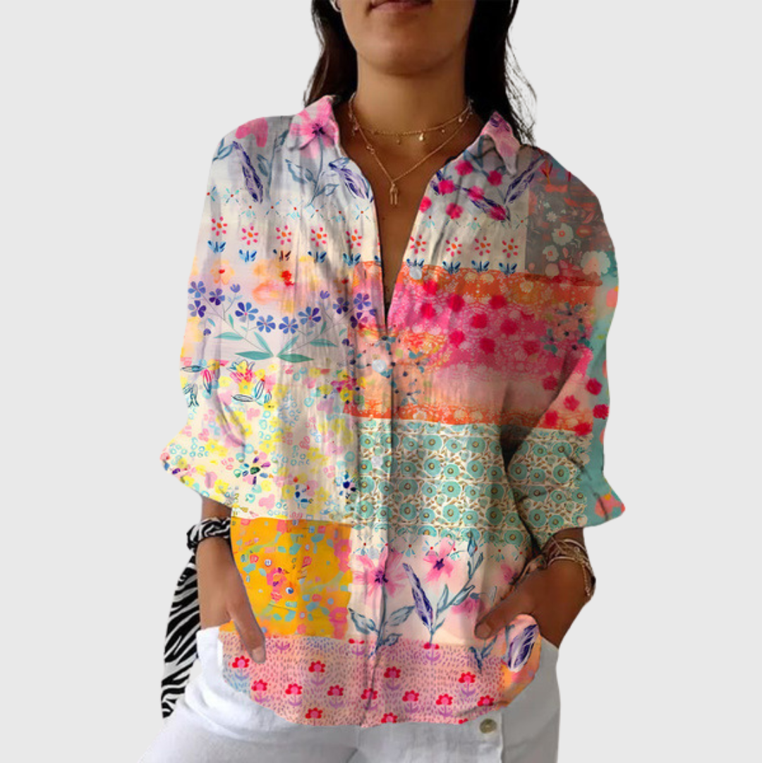 Leichte und farbenfrohe Druckbluse - Boho Patchwork Bunt