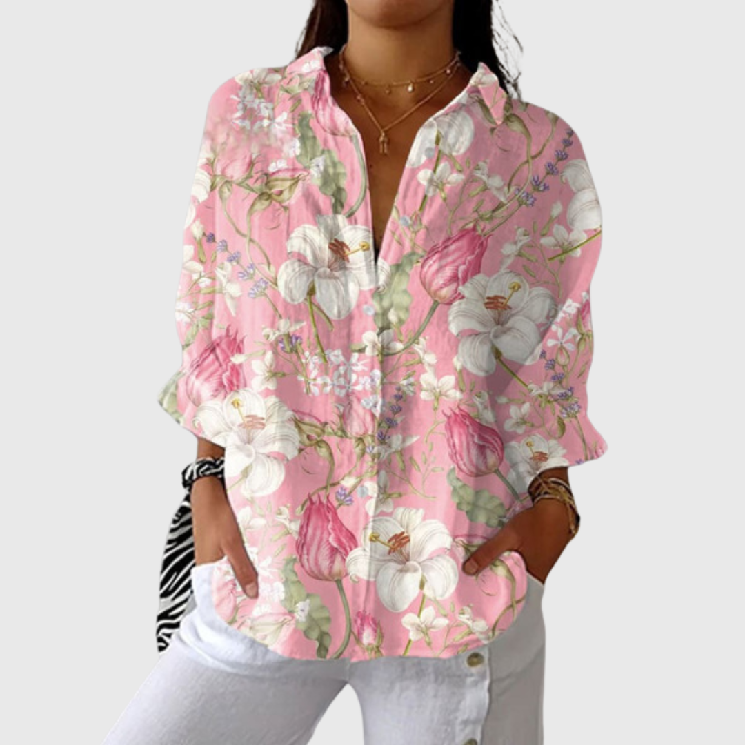 Leichte und farbenfrohe Druckbluse - Blüten Rosa