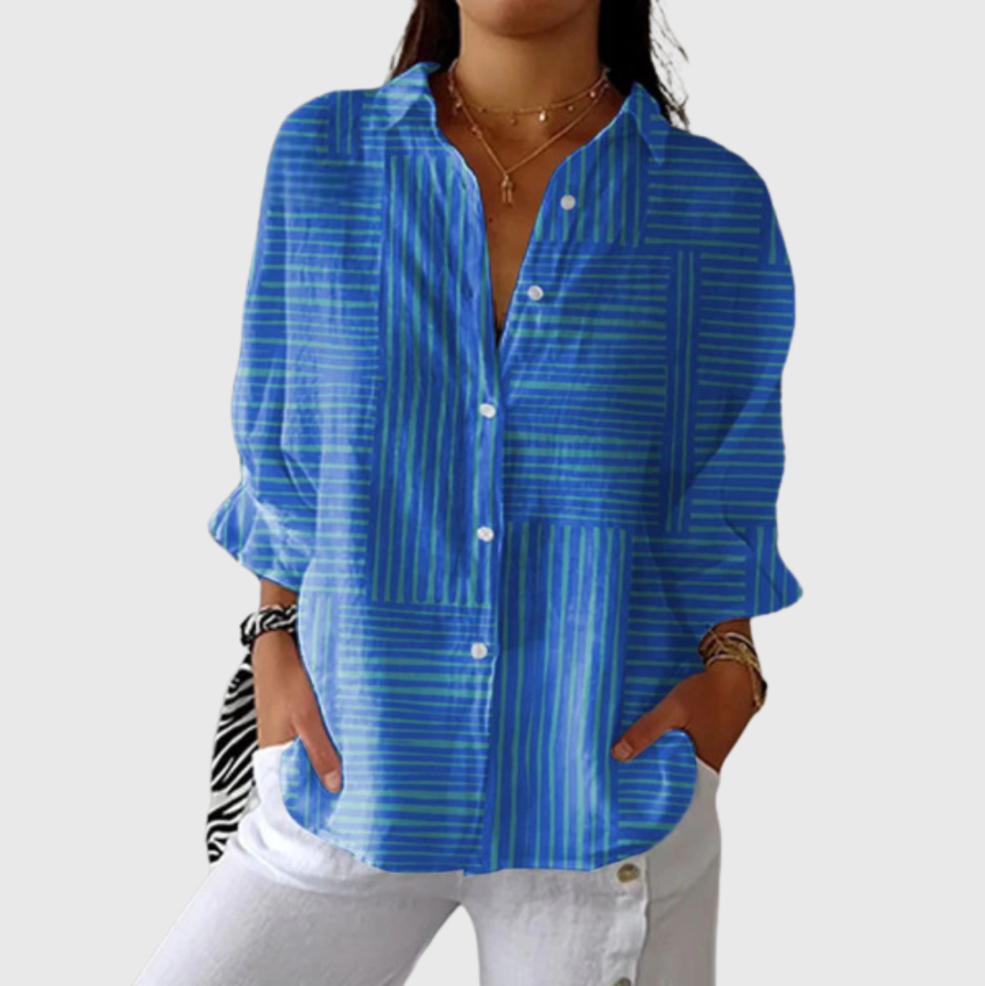 Leichte und farbenfrohe Druckbluse - Streifen Blau