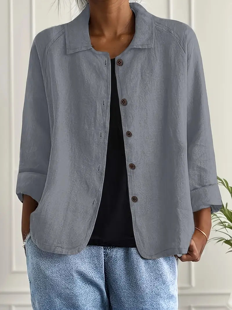 Jane | Amélie Rousseau Sky-Breeze Linen Jacket with Buttons and Casual Elegance