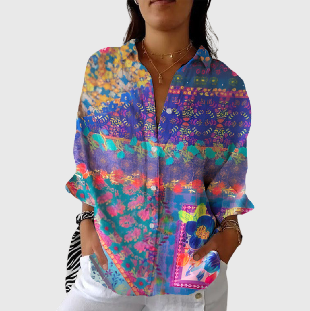 Leichte und farbenfrohe Druckbluse - Mosaik Blau