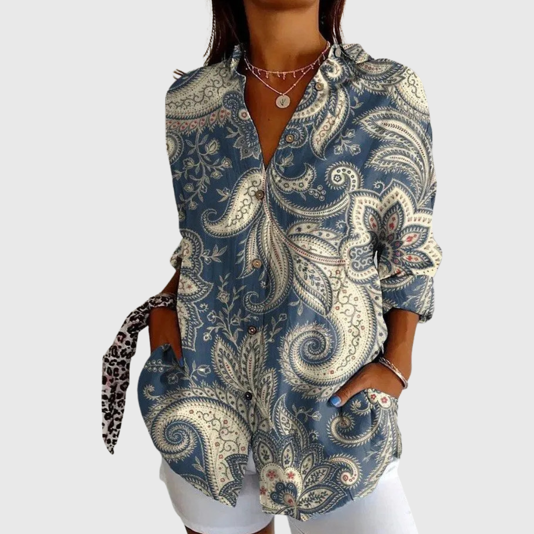 Leichte und farbenfrohe Druckbluse - Paisley Blau