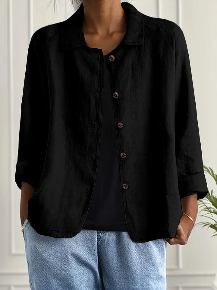 Jane | Amélie Rousseau Sky-Breeze Linen Jacket with Buttons and Casual Elegance