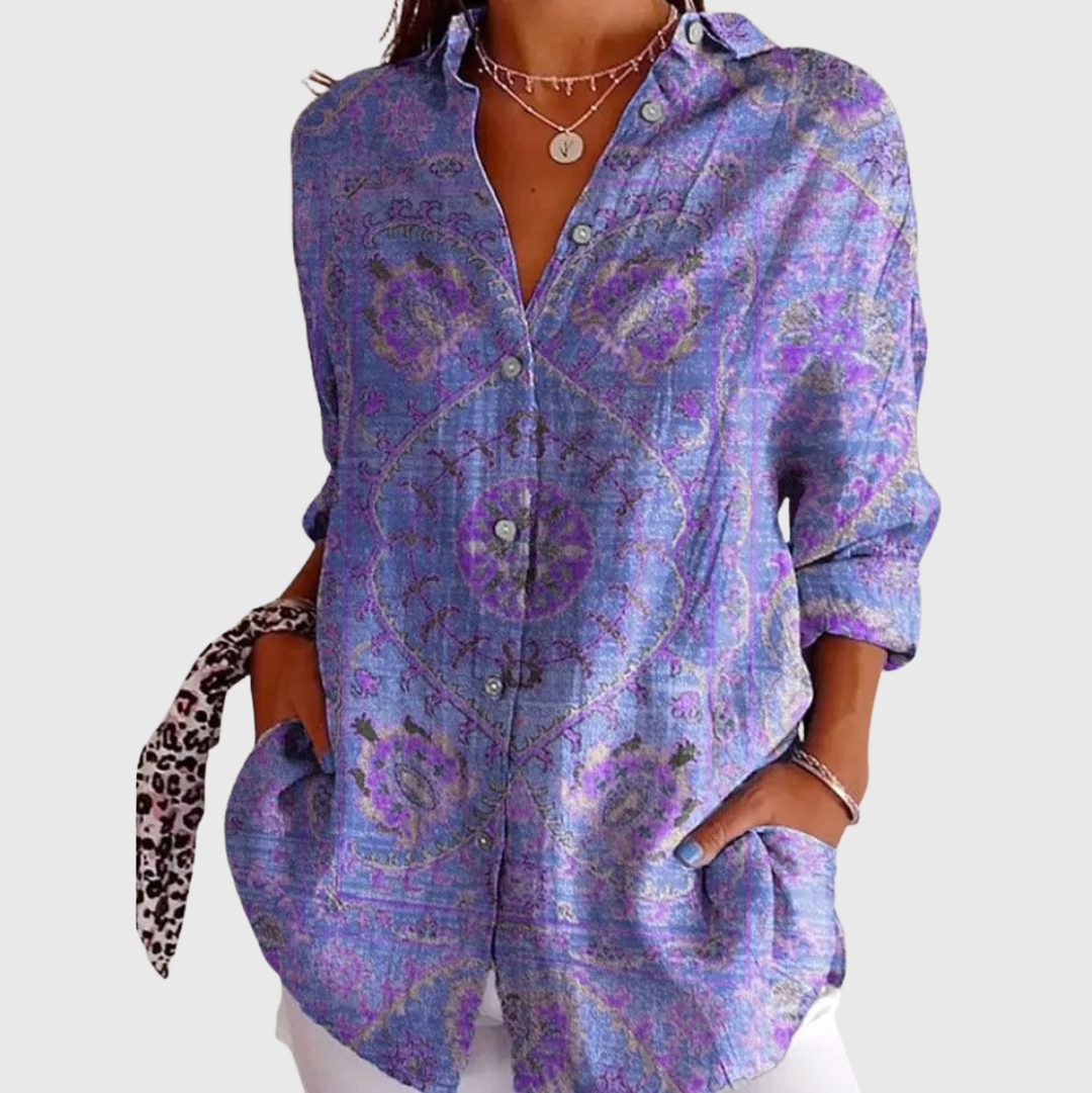 Leichte und farbenfrohe Druckbluse - Ornament Lila