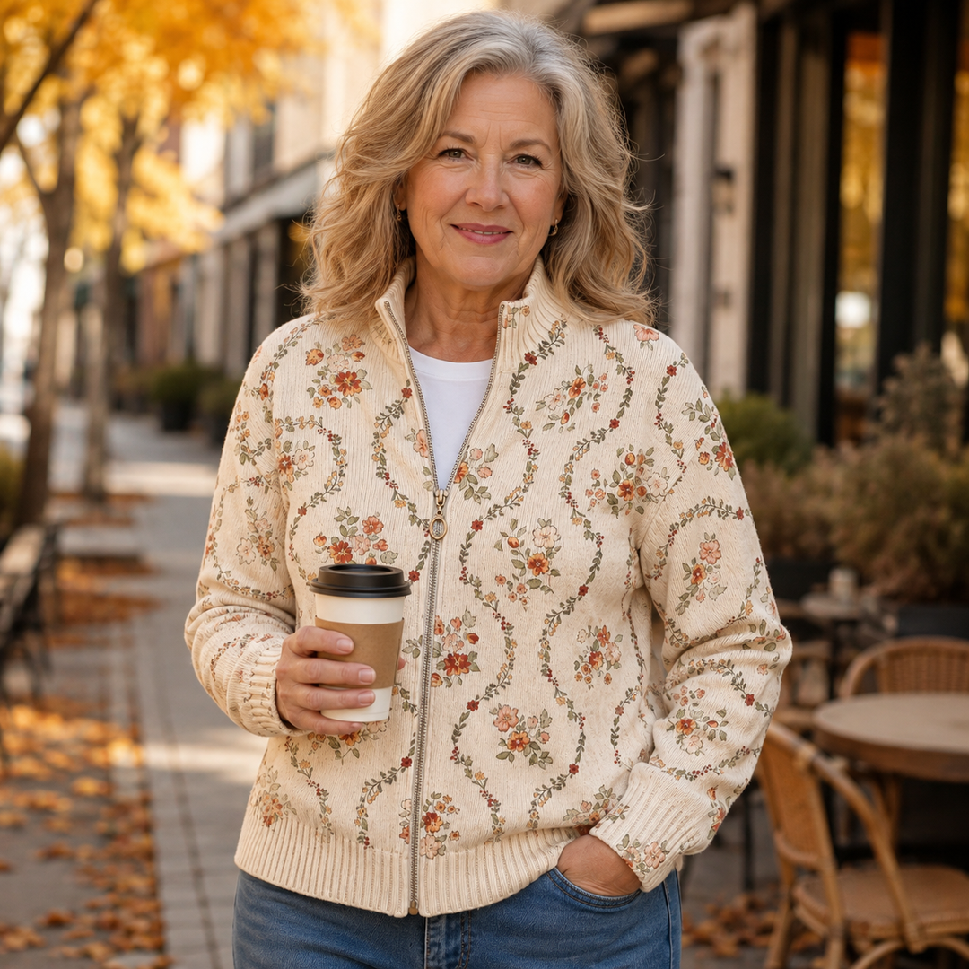 Hannelore™ | Cardigan with Delicate Blossom Vines