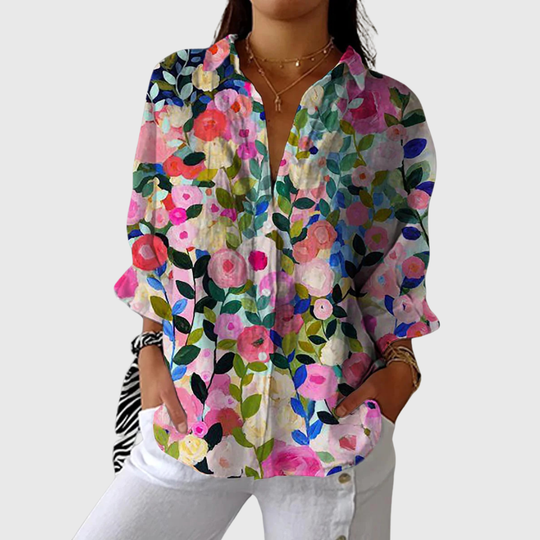 Leichte und farbenfrohe Druckbluse - Konfetti Blüten Weiß