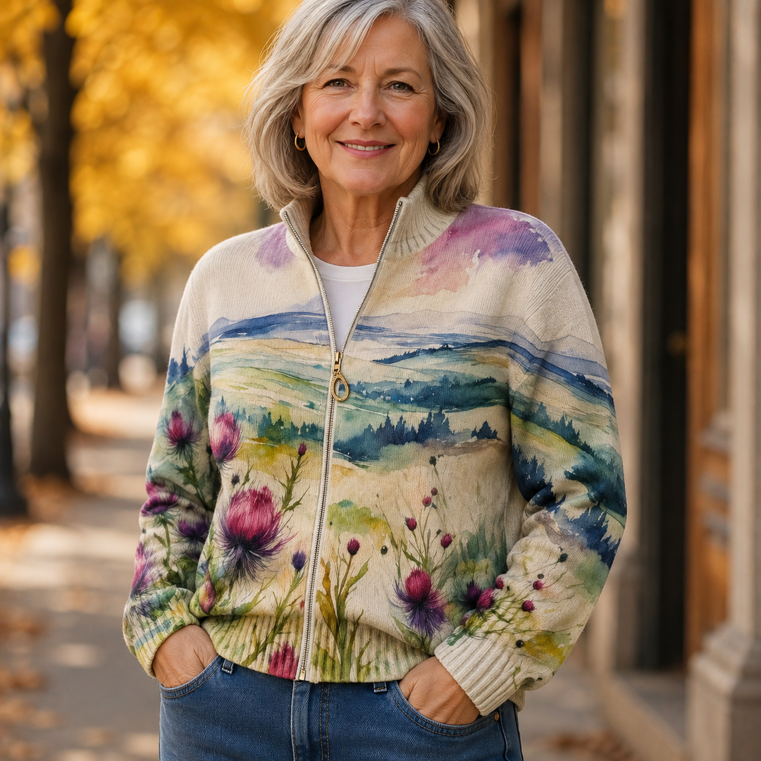 Birgit™ | Cardigan with Watercolour Landscape
