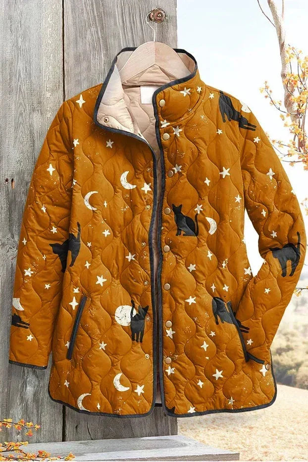 Wibke™ | Quilted Jacket with Cats and Moons