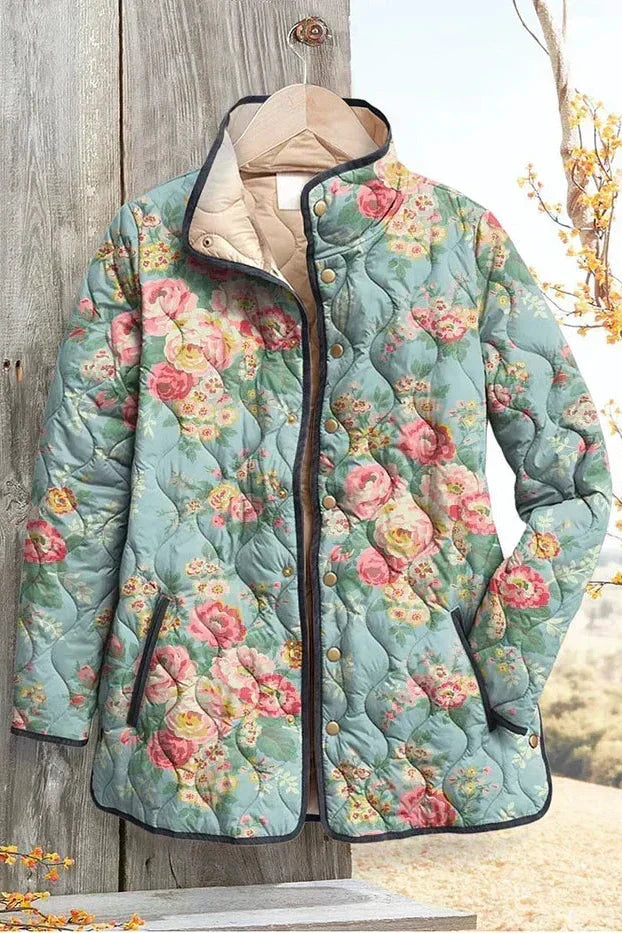 Nadja™ | Quilted Jacket with Roses on Mint
