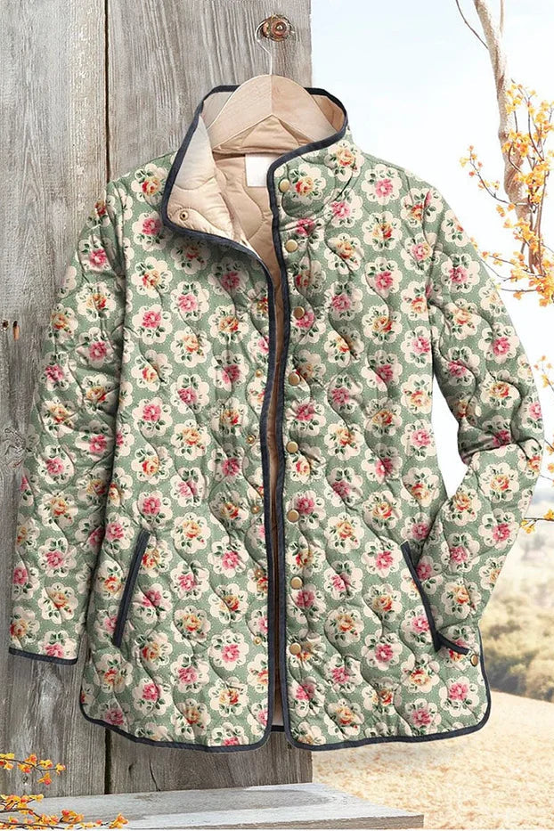 Traudel™ | Quilted Jacket with Roses on Sage