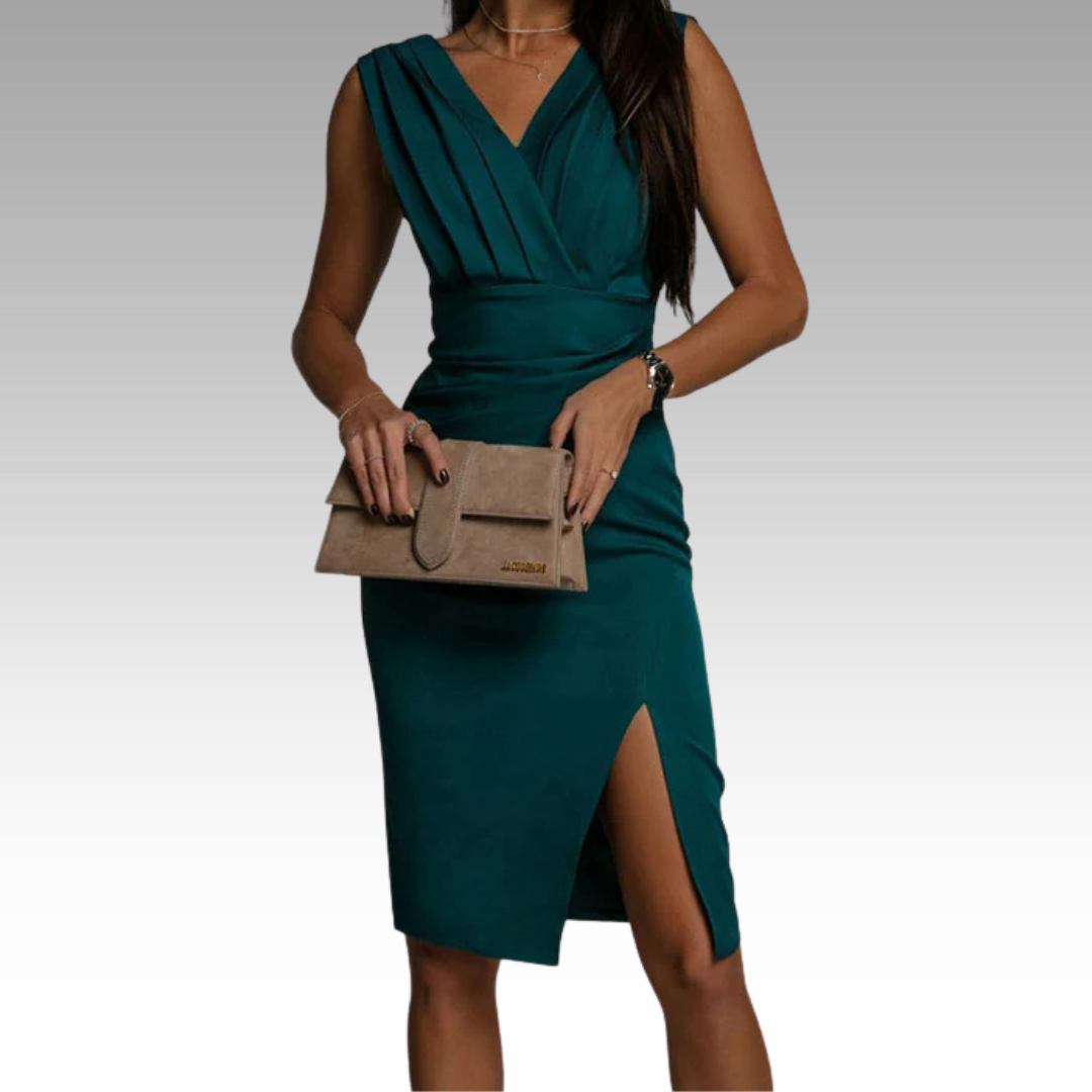 Jane | Elegant Fitted Dress with V-Neck and Slit