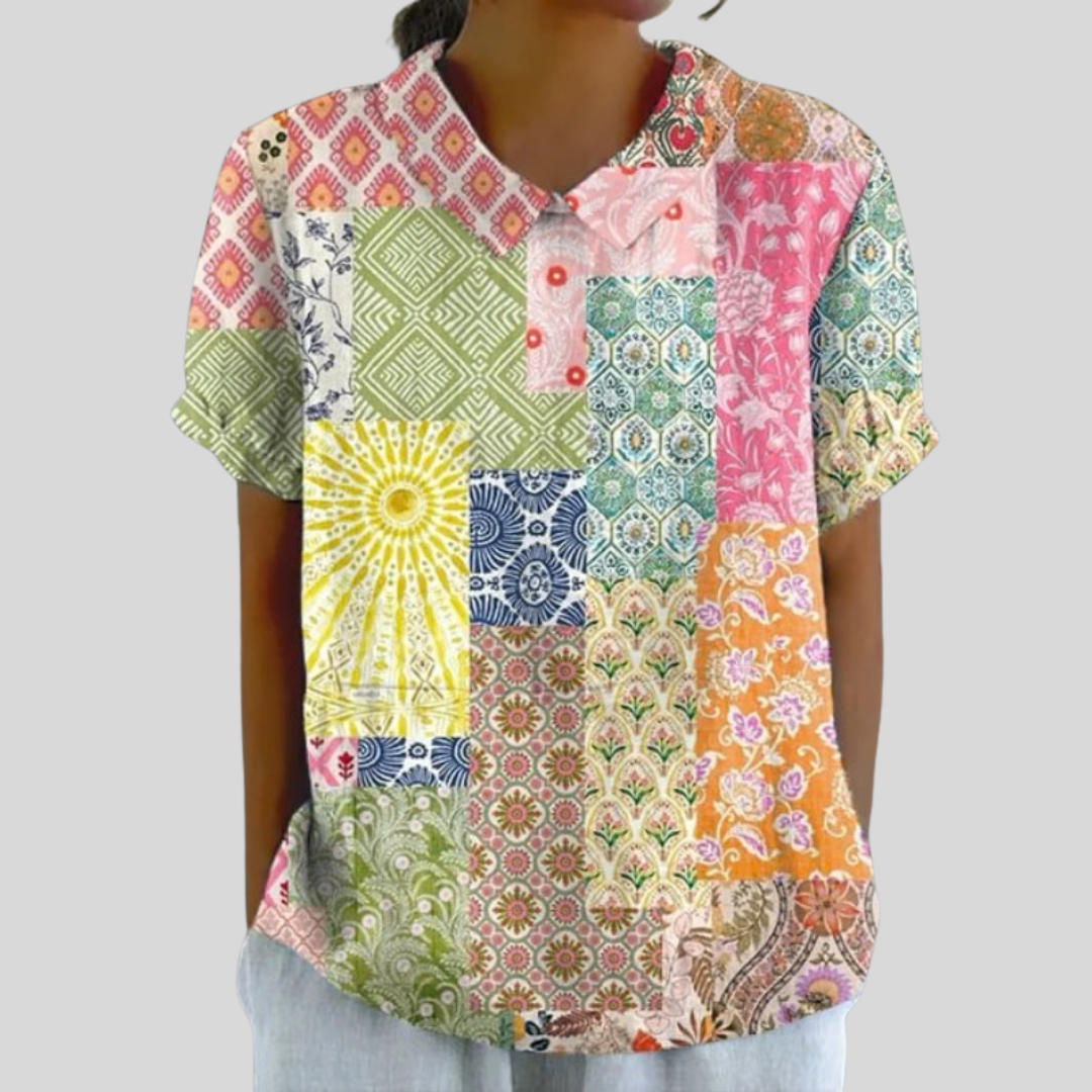 Blumenoberteil Eleganter Komfort - Patchwork Bunt