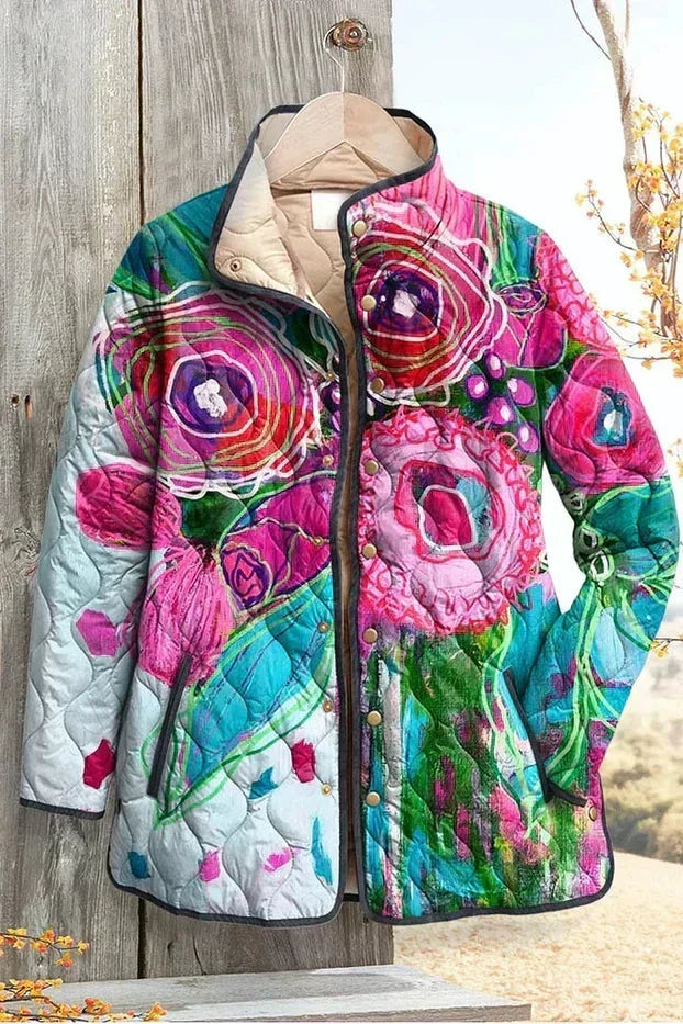 Roswitha™ | Quilted Jacket with Flowers in Pink