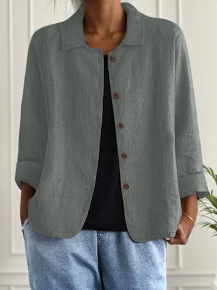 Jane | Amélie Rousseau Sky-Breeze Linen Jacket with Buttons and Casual Elegance