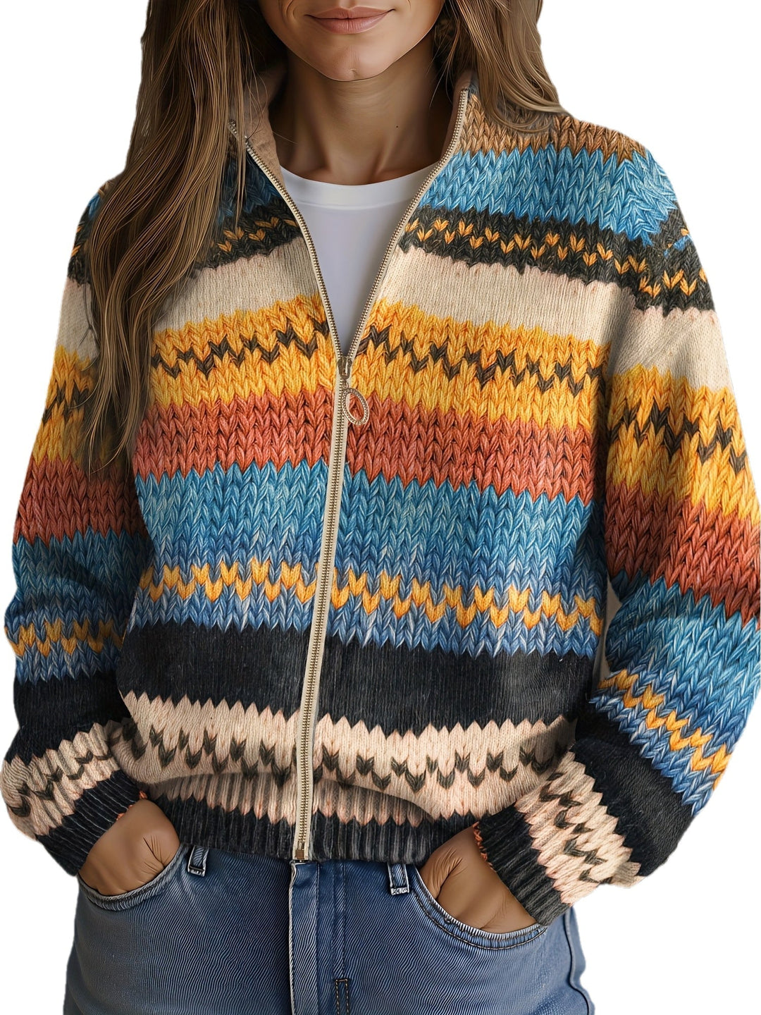 Elke™ | Cardigan in Zigzag Stripes