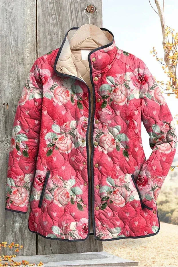 Sieglinde™ | Quilted Jacket with Roses in Berry