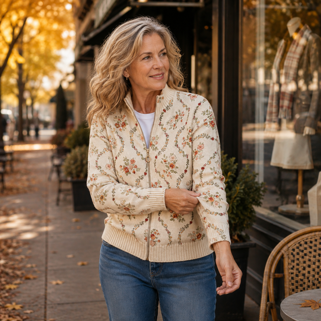 Hannelore™ | Cardigan with Delicate Blossom Vines
