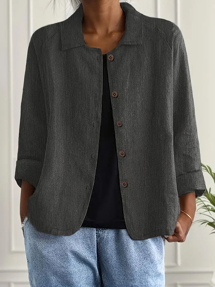 Jane | Amélie Rousseau Sky-Breeze Linen Jacket with Buttons and Casual Elegance
