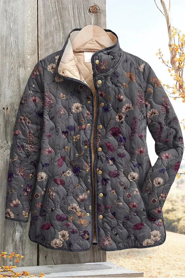 Mechthild™ | Quilted Jacket with Floral Pattern in Grey