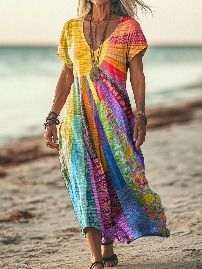 SVEA | Kleid mit Farbstreifen und V-Ausschnitt