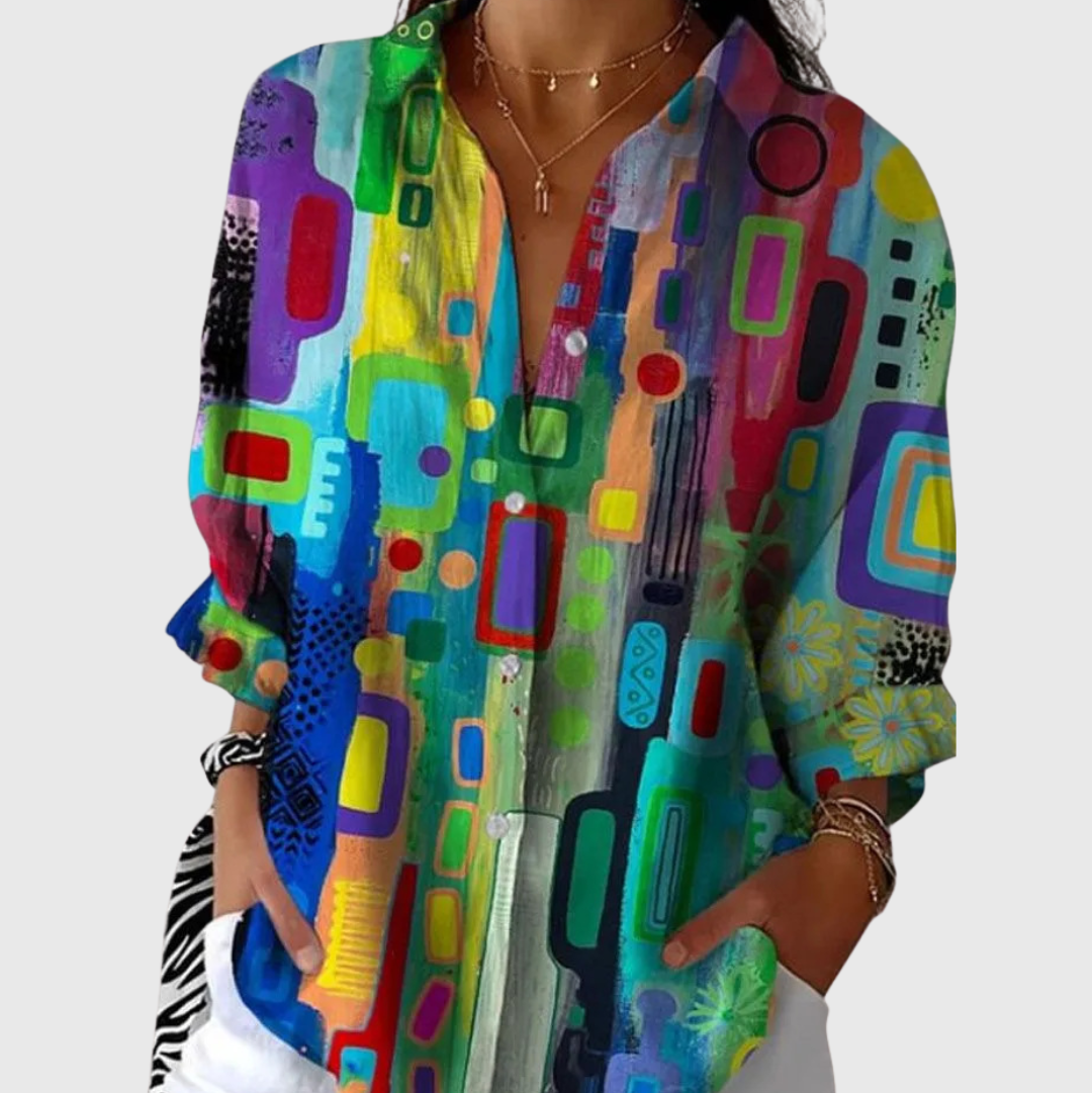 Leichte und farbenfrohe Druckbluse - Retro Bunt
