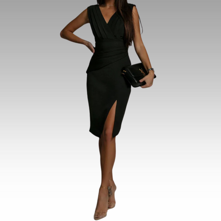 Jane | Elegant Fitted Dress with V-Neck and Slit