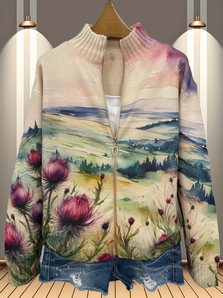 Birgit™ | Cardigan with Watercolour Landscape