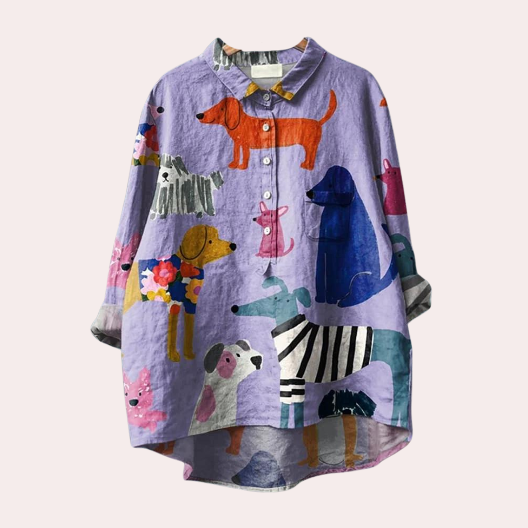 SVEA | Lange Damenbluse mit verspieltem Hundeprint