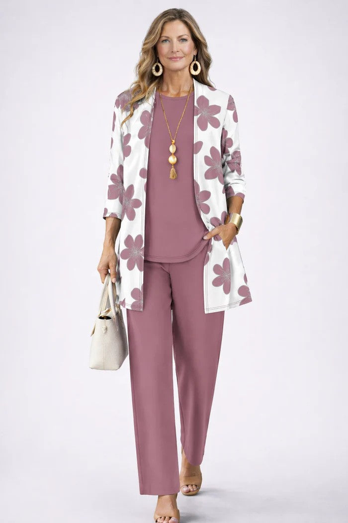 Printed Trouser Co-ord with Open-Front Cardigan for Women
