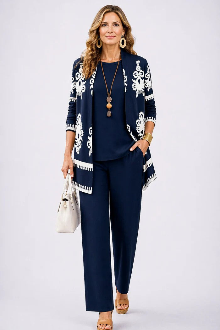 Relaxed Fit Loungewear Set with Cardigan and Wide Trousers
