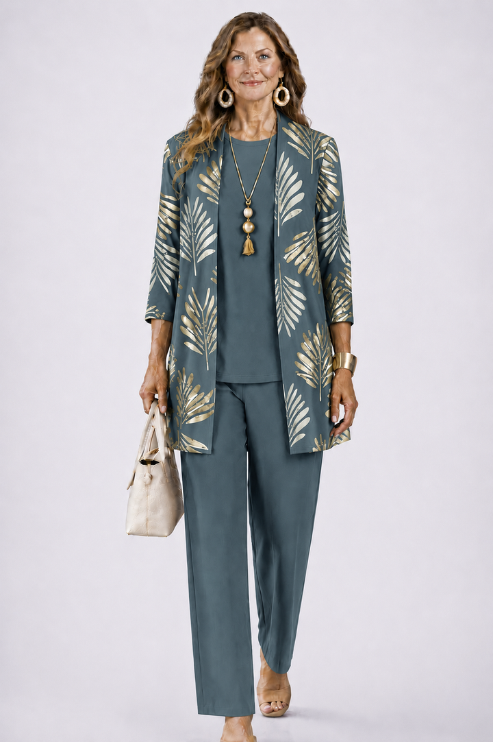 Printed Trouser Co-ord with Open-Front Cardigan for Women