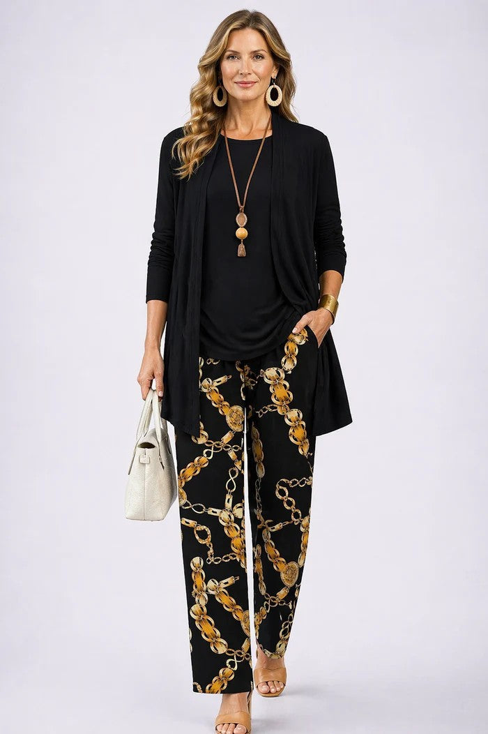 Printed Trouser Co-ord with Open-Front Cardigan for Women