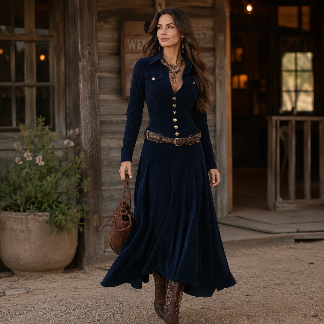 SVEA | Elegantes Maxikleid mit luxuriöser Wildlederoptik, inklusive Gürtel
