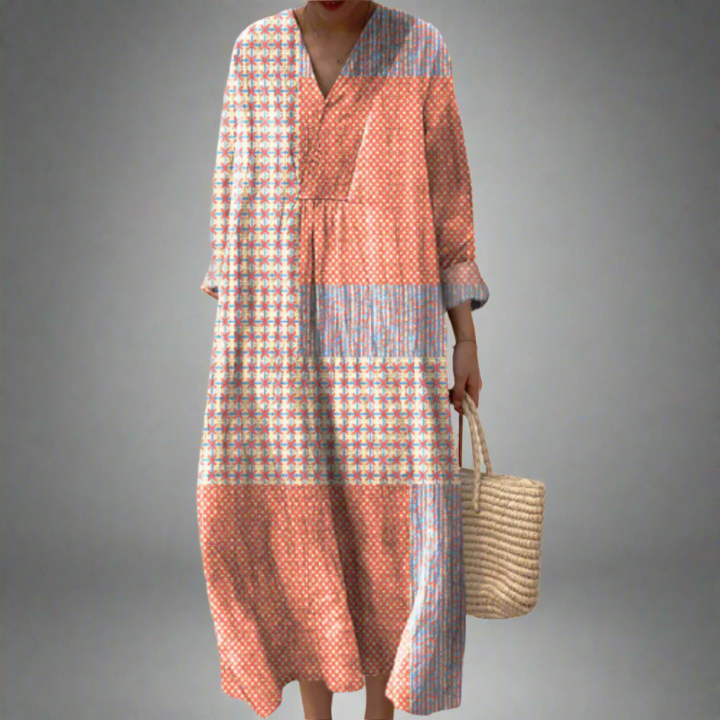 SVEA | Patchwork-Midikleid mit Korallen- und Sternenmuster