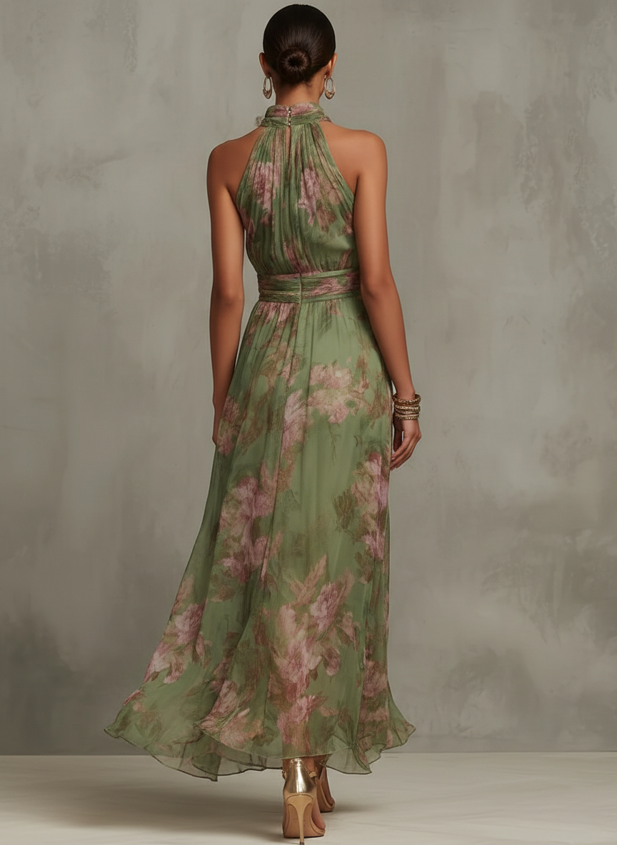 Jane | Maxi Dress with Floral Halter Neck