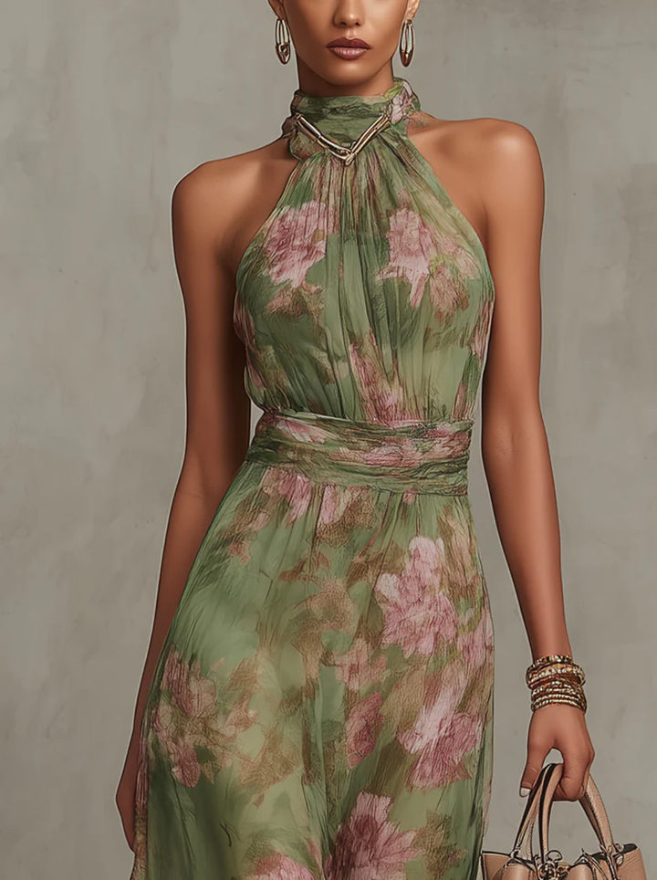 Jane | Maxi Dress with Floral Halter Neck