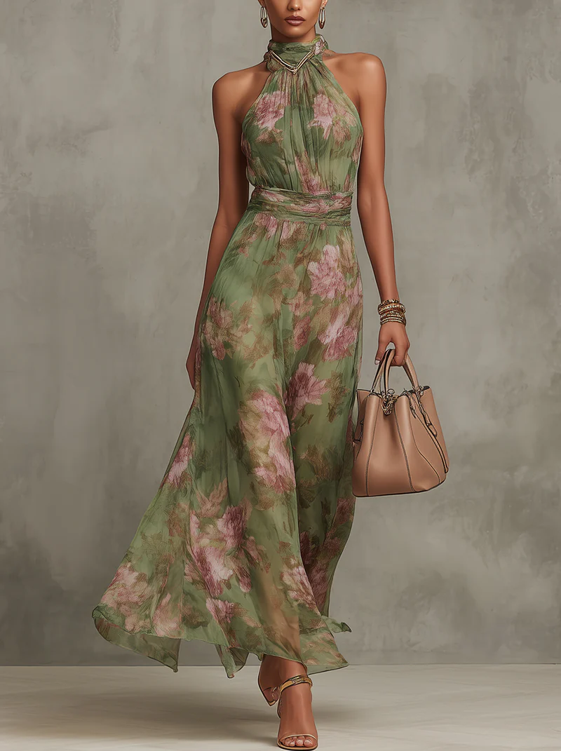 Jane | Maxi Dress with Floral Halter Neck