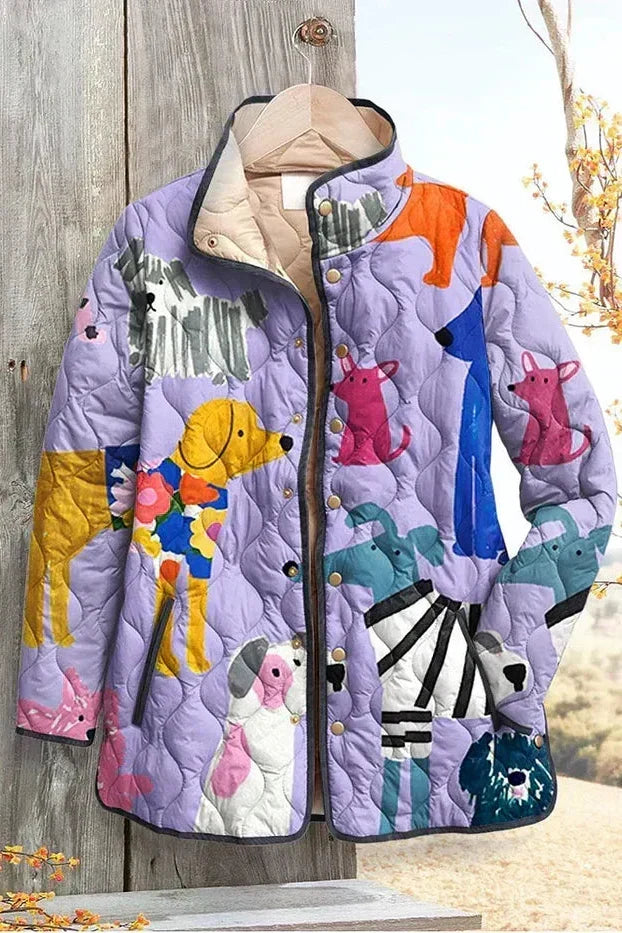 Ursel™ | Quilted Jacket with Dogs in Lilac